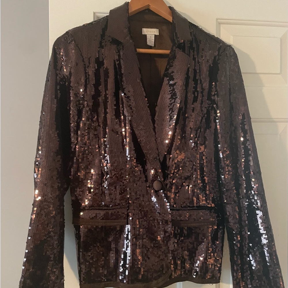Chicos size 1 brown sequin blazer